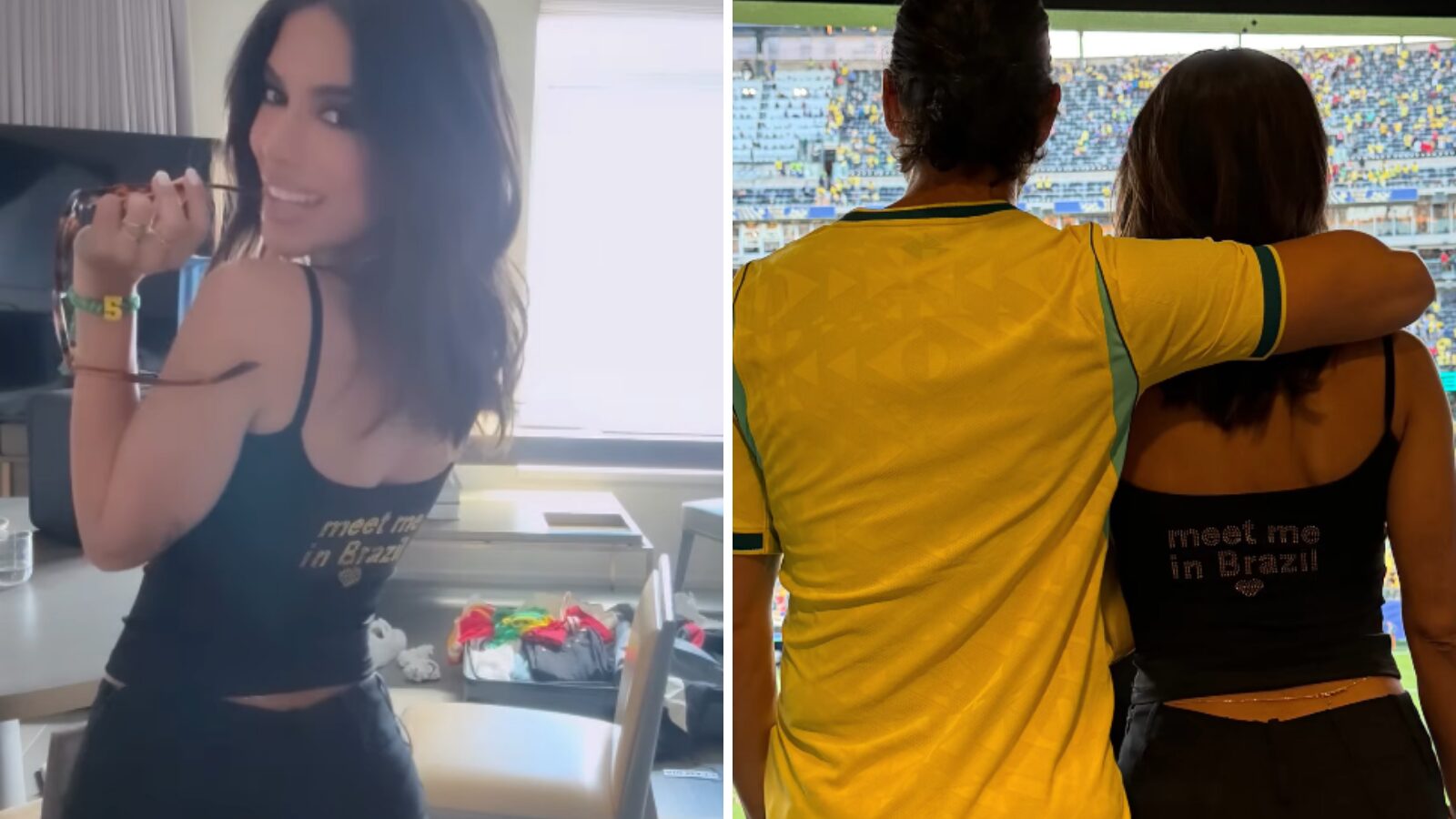 Anitta posa abraçada com bilionário em jogo da Seleção Brasileira