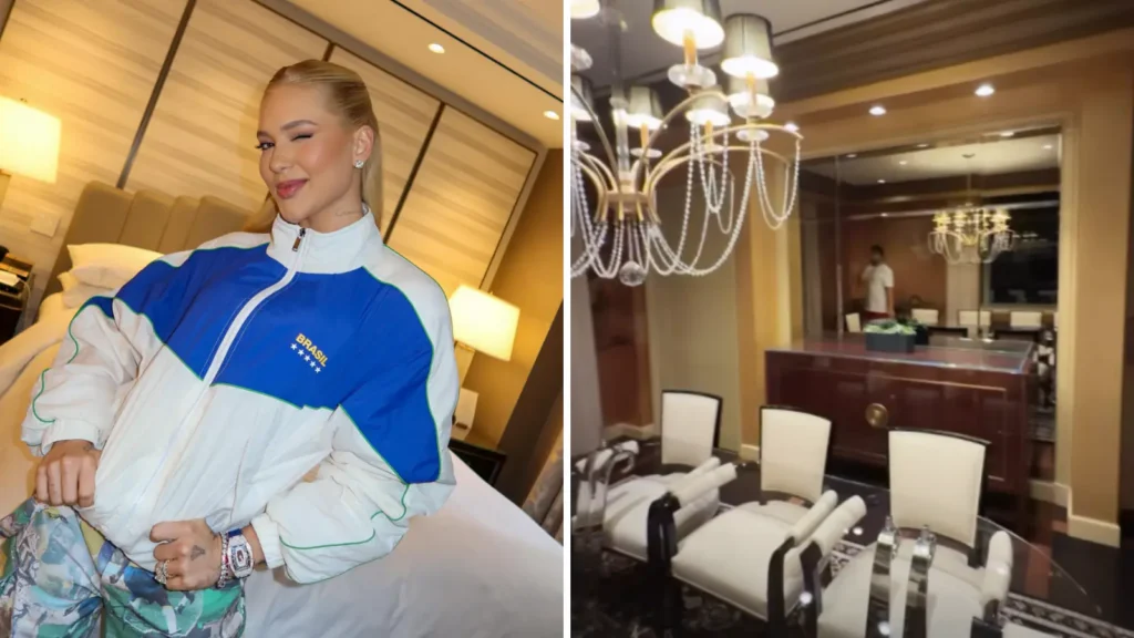 Virginia mostra quarto luxuoso em hotel nos EUA: conforto e sofisticação