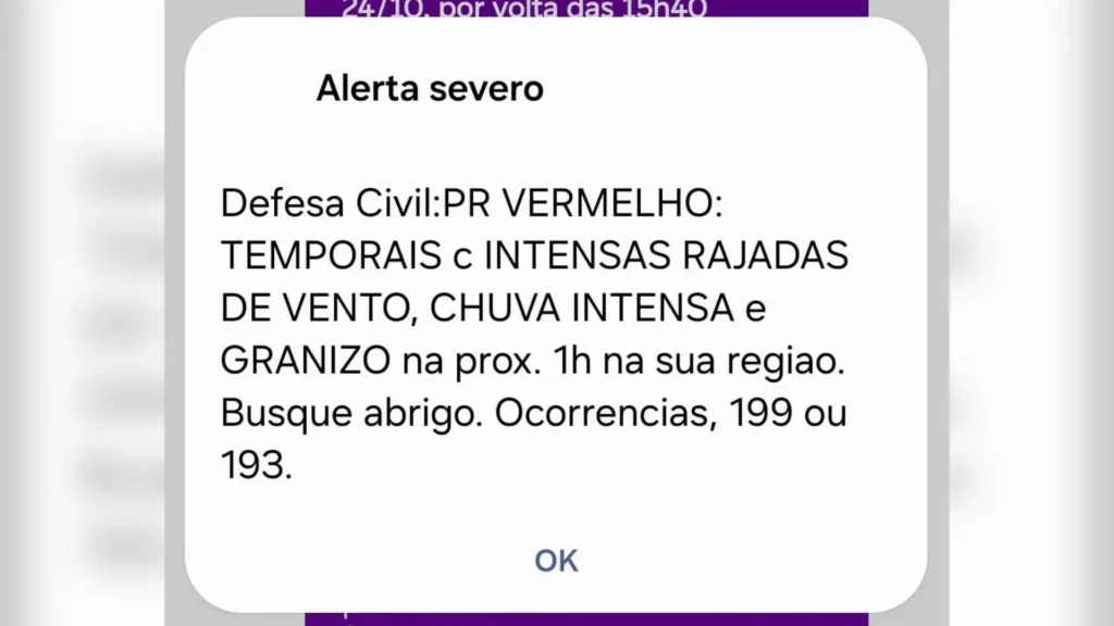 Defesa Civil do Paraná emite alerta vermelho para temporais severos e danos